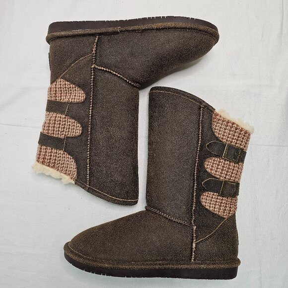 Bearpaw Boshie Chestnut Brown Distressed Fuzzy Lined Boots Women's Size 10 NEW - Picture 8 of 12